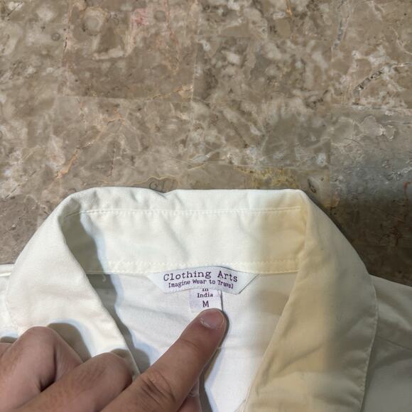 Clothing Arts Shirt Mens Medium White Cream P Cubed Button Up Travel - Picture 6 of 11